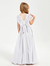 Abiti Damigella Junior In Chiffon Pizzo Maniche A Farfalla Scollo Rotondo Bianco