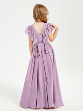 Abiti Damigella Junior In Chiffon Pizzo Maniche A Farfalla Scollo Rotondo Glicine