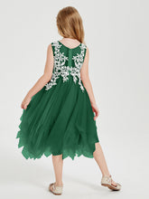 Abiti Damigella Junior In Tulle Lunghezza Al Polpaccio Verde Scuro