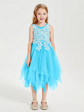 Abiti Damigella Junior In Tulle Lunghezza Al Polpaccio Blu Piscina