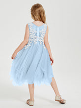 Abiti Damigella Junior In Tulle Lunghezza Al Polpaccio Blu Cielo