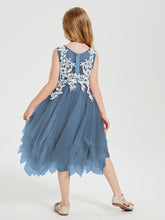 Abiti Damigella Junior In Tulle Lunghezza Al Polpaccio Blu Ardesia
