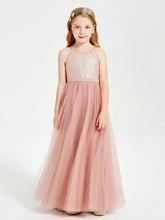 Abito Damigella Junior Lungo Top Con Paillettes Gonna In Tulle Rosa Polvere