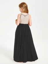 Abito Damigella Junior Lungo Top Con Paillettes Gonna In Tulle Nero