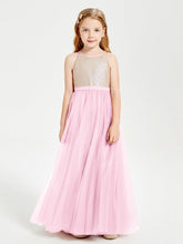 Abito Damigella Junior Lungo Top Con Paillettes Gonna In Tulle Rosa Bonbon