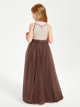 Abito Damigella Junior Lungo Top Con Paillettes Gonna In Tulle Cioccolato