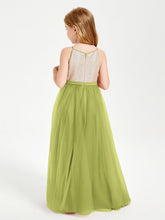 Abito Damigella Junior Lungo Top Con Paillettes Gonna In Tulle Trifoglio