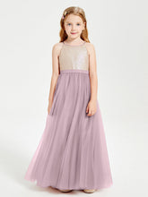 Abito Damigella Junior Lungo Top Con Paillettes Gonna In Tulle Crepuscolo