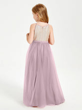 Abito Damigella Junior Lungo Top Con Paillettes Gonna In Tulle Crepuscolo