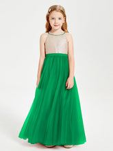 Abito Damigella Junior Lungo Top Con Paillettes Gonna In Tulle Smeraldo