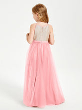 Abito Damigella Junior Lungo Top Con Paillettes Gonna In Tulle Fenicottero