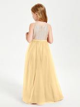 Abito Damigella Junior Lungo Top Con Paillettes Gonna In Tulle Oro