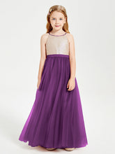 Abito Damigella Junior Lungo Top Con Paillettes Gonna In Tulle Viola