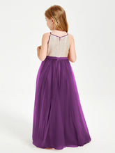 Abito Damigella Junior Lungo Top Con Paillettes Gonna In Tulle Viola