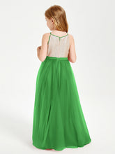 Abito Damigella Junior Lungo Top Con Paillettes Gonna In Tulle Verde