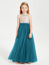 Abito Damigella Junior Lungo Top Con Paillettes Gonna In Tulle Blu Inchiostro