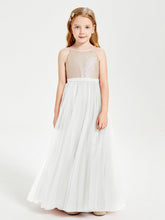Abito Damigella Junior Lungo Top Con Paillettes Gonna In Tulle Avorio