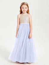 Abito Damigella Junior Lungo Top Con Paillettes Gonna In Tulle Lavanda