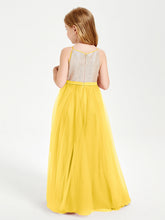 Abito Damigella Junior Lungo Top Con Paillettes Gonna In Tulle Calendula