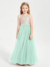 Abito Damigella Junior Lungo Top Con Paillettes Gonna In Tulle Verde Menta