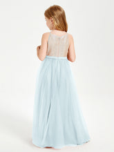 Abito Damigella Junior Lungo Top Con Paillettes Gonna In Tulle Nebbia