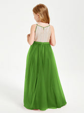 Abito Damigella Junior Lungo Top Con Paillettes Gonna In Tulle Muschio