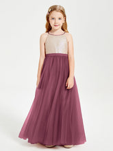 Abito Damigella Junior Lungo Top Con Paillettes Gonna In Tulle Gelso