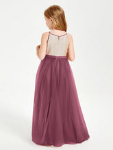 Abito Damigella Junior Lungo Top Con Paillettes Gonna In Tulle Gelso