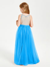Abito Damigella Junior Lungo Top Con Paillettes Gonna In Tulle Blu Oceano
