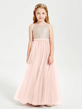 Abito Damigella Junior Lungo Top Con Paillettes Gonna In Tulle Rosa Perlato