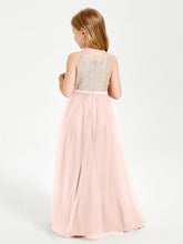 Abito Damigella Junior Lungo Top Con Paillettes Gonna In Tulle Rosa Perlato