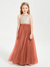 Abito Damigella Junior Lungo Top Con Paillettes Gonna In Tulle Ruggine