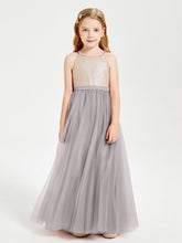 Abito Damigella Junior Lungo Top Con Paillettes Gonna In Tulle Argento