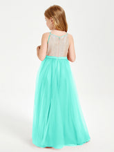 Abito Damigella Junior Lungo Top Con Paillettes Gonna In Tulle Azzurro Spa