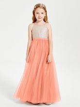 Abito Damigella Junior Lungo Top Con Paillettes Gonna In Tulle Tramonto