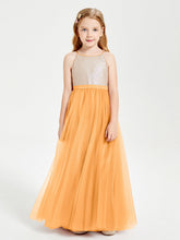 Abito Damigella Junior Lungo Top Con Paillettes Gonna In Tulle Mandarino