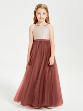 Abito Damigella Junior Lungo Top Con Paillettes Gonna In Tulle Terracotta