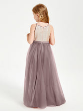 Abito Damigella Junior Lungo Top Con Paillettes Gonna In Tulle Malva Vintage