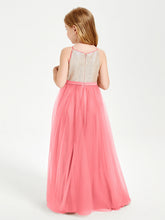 Abito Damigella Junior Lungo Top Con Paillettes Gonna In Tulle Cocomero