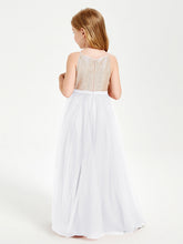 Abito Damigella Junior Lungo Top Con Paillettes Gonna In Tulle Bianco