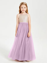Abito Damigella Junior Lungo Top Con Paillettes Gonna In Tulle Glicine
