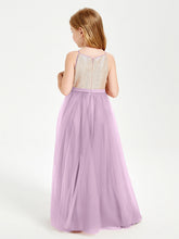 Abito Damigella Junior Lungo Top Con Paillettes Gonna In Tulle Glicine