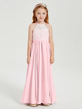 Abiti Da Damigella Lunghi In Chiffon Top In Pizzo Rosa Cipria