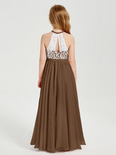 Abiti Da Damigella Lunghi In Chiffon Top In Pizzo Marrone