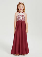 Abiti Da Damigella Lunghi In Chiffon Top In Pizzo Borgogna
