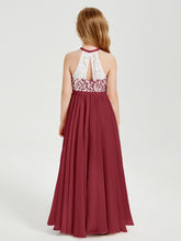 Abiti Da Damigella Lunghi In Chiffon Top In Pizzo Borgogna