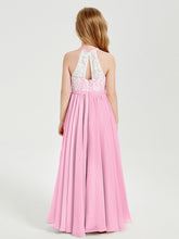 Abiti Da Damigella Lunghi In Chiffon Top In Pizzo Rosa Bonbon