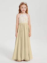 Abiti Da Damigella Lunghi In Chiffon Top In Pizzo Champagne