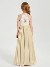 Abiti Da Damigella Lunghi In Chiffon Top In Pizzo Champagne