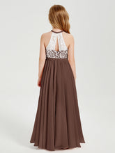 Abiti Da Damigella Lunghi In Chiffon Top In Pizzo Cioccolato